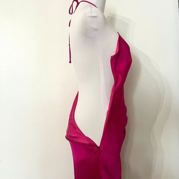 JONATHAN SIMKHAI HANSEL PINK SATIN HALTER SIDE SLIT EVENING FORMAL DRESS - 0 - Picture 8 of 13